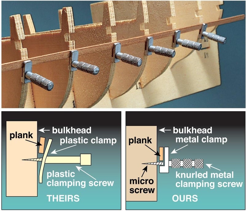 Micro-Mark All-Metal Ship Model Planking Clamps – Set of 10, 1-1/4'' x 1/4'' – Stepped Design for Tight Joints, Knurled Aluminum Grip, Fits Bulkheads as Thin as 1/8 - Image 2